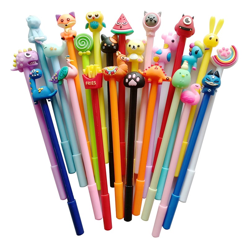 sencoo 24 pack Cute Cartoon Gel Blue Ink Pens Assorted Style Writing Birthday Present School Prize Student Gift Fun Girls Kiddie Pens (blue) - Image 1